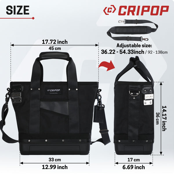 13 Inch Heavy Duty Tool Bag with Multi-Pockets, Close Top Wide Mouth Tool Bag