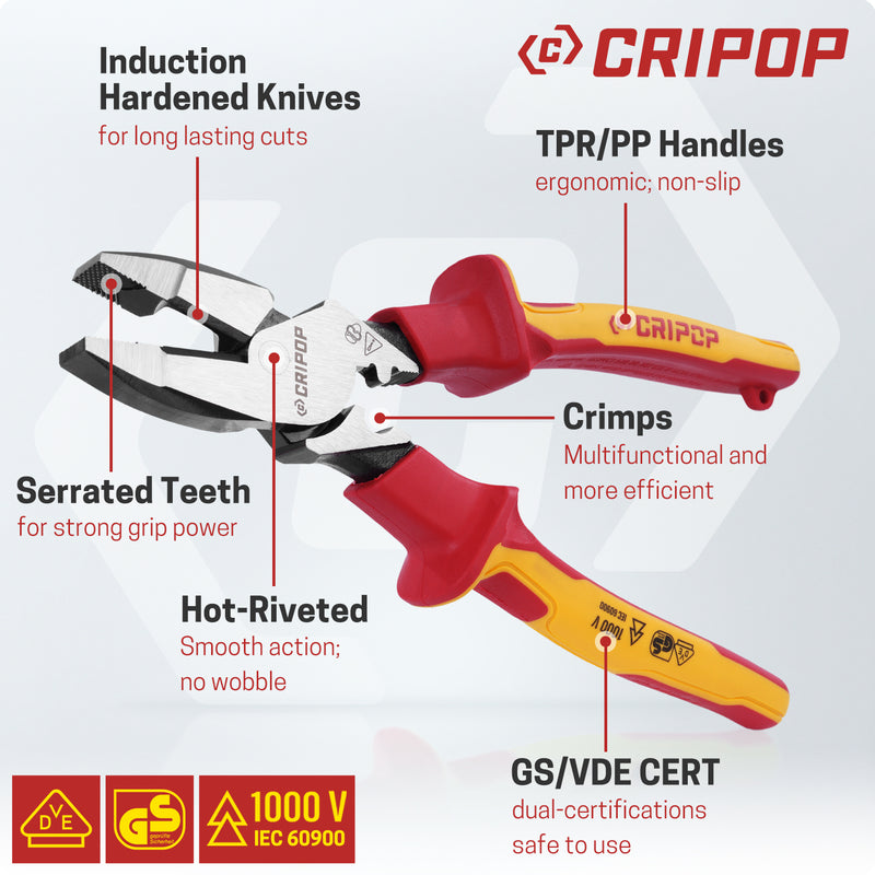 Insulated Linesmen's Pliers, 9 Inch 1000V Insulated Combination Pliers
