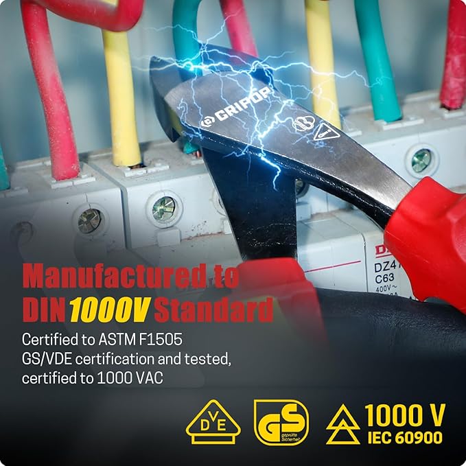 CRIPOP 007 Insulated 8-Inch High-Leverage Electrician Diagonal  Pliers